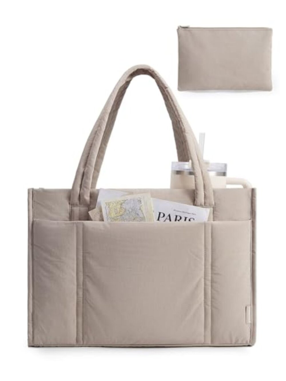Large 21L Quilted Puffer Tote Bag with Laptop Compartment Work Travel